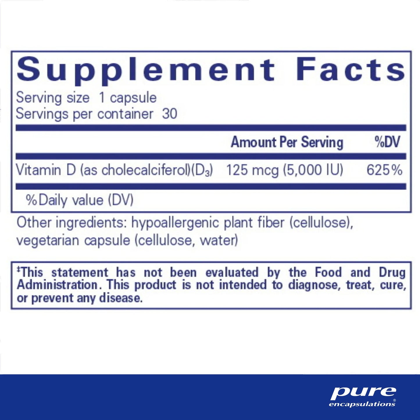 Pure Encapsulations Vitamin D3 125 mcg (5,000 IU)