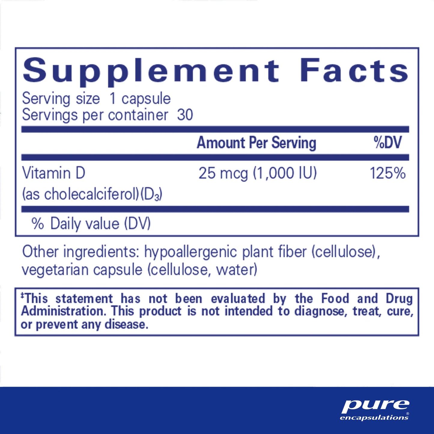 Pure Encapsulations Vitamin D3 25 mcg (1,000 IU)
